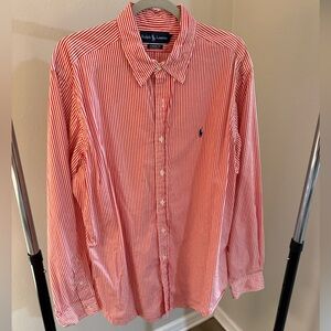 Ralph Lauren Shirt Button Red and White Stripe Men’s XL Cotton-Preowned